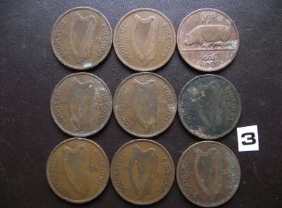 9 Irish half pennies (1928-1937)