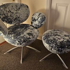 Danish Post-Modern Arne Jacobsen style Lounge chair and Ottoman