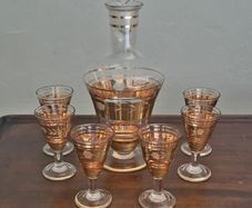 Mcm liquor decanter & six glasses