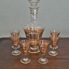 Mcm liquor decanter & six glasses
