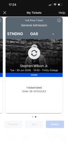 Stephen Wilson Jr tickets x 2 Standing