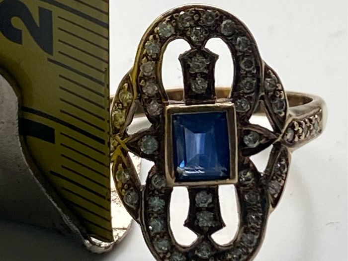 Gold Ring sapphire diamond Art Deco Antique