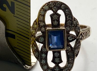 Gold Ring sapphire diamond Art Deco Antique