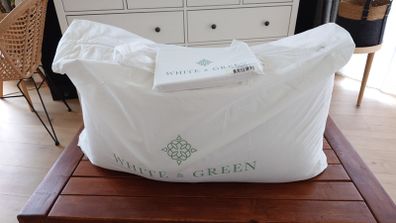 White & Green Luxury down surround pillow set (large)