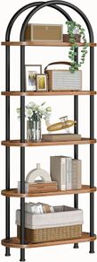 5-Tier Bookshelf, Bookcase with Metal Frame, Floor Standing Book Shelf, Arched Storage Shelf for Living Room, Office, 43 x 30 x 176 cm, Rustic Brown and Black