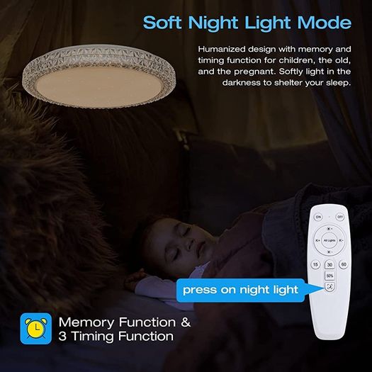 LED Ceiling Light, Dimmable 3000K- 6500K Round Ceiling Lights, 40W 4200LM Remote Control Ceiling Lamp, Memory & Timing Function, Night Light Mode, for Indoor Living Room, Bedroom (FREE POSTAGE)