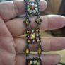 Vintage Bracelet Decorated with Faux Turquoise and Crystals on Bronze Image 3