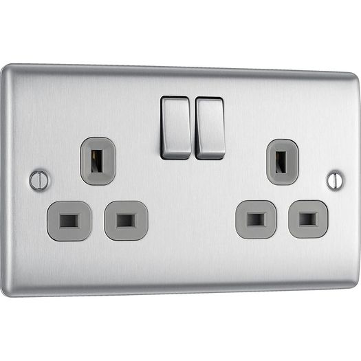 2x BG Nexus Brushed Steel NBS22G Double Socket Switched