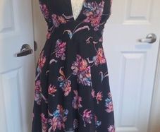 Boohoo Black Floral Midi Dress UK 12 Sleeveless Hi Low Party Dress