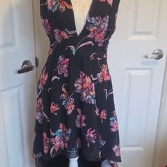 Boohoo Black Floral Midi Dress UK 12 Sleeveless Hi Low Party Dress