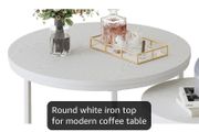 Round Coffee Tables, Set of 2 End Table, Nesting Tables, Side Table with Metal Frame for Living Room/Bedroom/Balcony/Office/Apartment, Diameter 23.6/15.7 IN (White Frame, White Top)