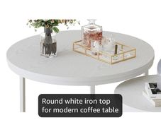Round Coffee Tables, Set of 2 End Table, Nesting Tables, Side Table with Metal Frame for Living Room/Bedroom/Balcony/Office/Apartment, Diameter 23.6/15.7 IN (White Frame, White Top)