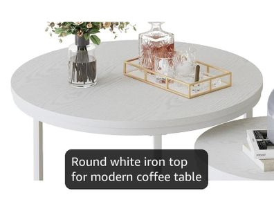 Round Coffee Tables, Set of 2 End Table, Nesting Tables, Side Table with Metal Frame for Living Room/Bedroom/Balcony/Office/Apartment, Diameter 23.6/15.7 IN (White Frame, White Top)