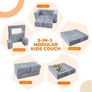 Kids Sofa Bed, Modular Toddler Chair Couch, Glow in The Dark Baby Mini Couch Lounger Fold Out, Kids Bedroom Furniture for Playroom, Grey Dinosaur Image 4