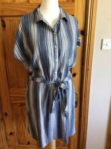 BNWTS Dunnes Blue & White stripe shirt dress size 18 includes post