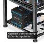 L Shaped Gaming Desk with LED Lights & Power Outlet, 150x102 cm Reversible Corner Desk with Storage Shelves, Computer Desks with Monitor Stand, Black Image 9