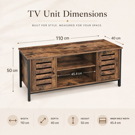 Industrial TV Unit with 2 Cabinets and Adjustable Shelves Vintage Brown and Black
