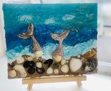 Handmade 3D Ocean & Mermaid Tails Canvas Art (Textured Mixed Media)