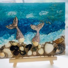 Handmade 3D Ocean & Mermaid Tails Canvas Art (Textured Mixed Media)