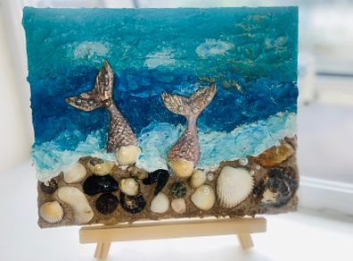 Handmade 3D Ocean & Mermaid Tails Canvas Art (Textured Mixed Media)