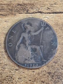 Great Britain UK 1913 One Penny George V Coin - free standard postage