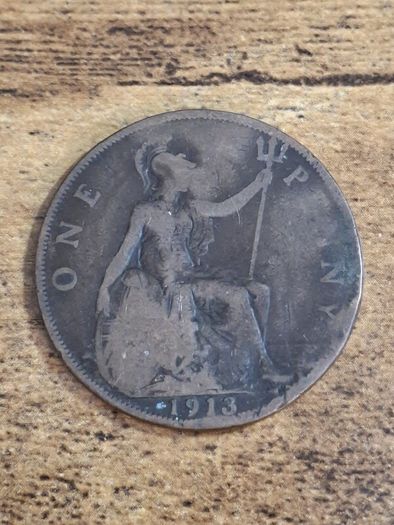 Great Britain UK 1913 One Penny George V Coin - free standard postage