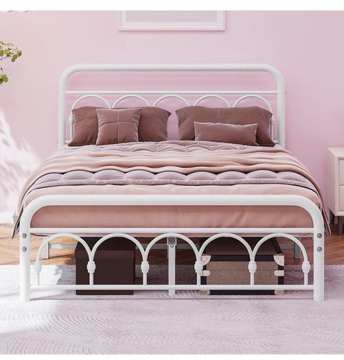 4ft6 Double Bed Frame with High Headboard and Foot