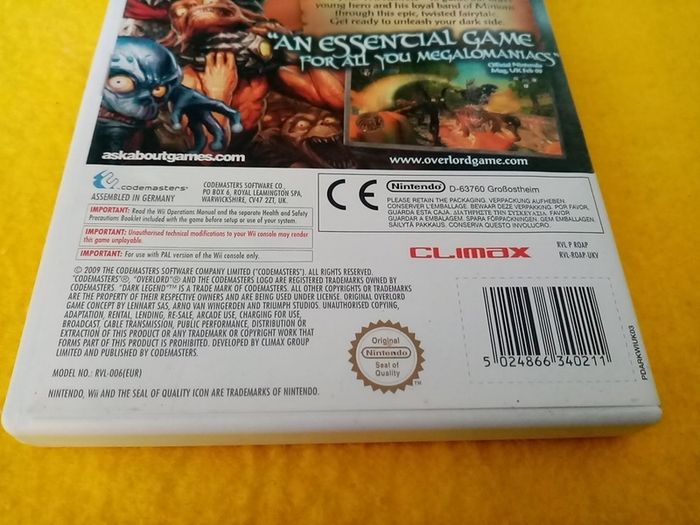 Overlord Over Loard Dark Legend Nintendo Wii Games Original