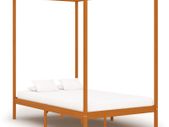 Canopy Bed Frame Honey Brown Solid Pine Wood 140x200 cm