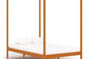 Canopy Bed Frame Honey Brown Solid Pine Wood 140x200 cm