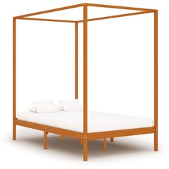 Canopy Bed Frame Honey Brown Solid Pine Wood 140x200 cm