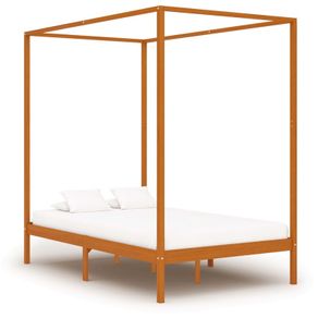 Canopy Bed Frame Honey Brown Solid Pine Wood 140x200 cm
