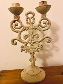 Vintage Cast Iron Candelabra Ornate Florentine Shabby Chic Candle Holder