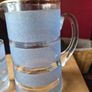 Vintage mid-century frosted blue & clear striped glass lemonade jug & glass Image 4