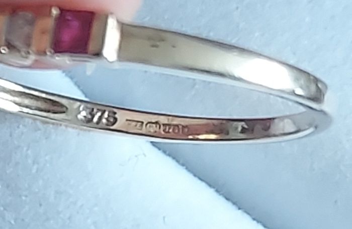 9 carat gold Ruby eternity ring with 7 stones Diamond