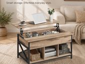 Lift Top Coffee Table with Hidden Storage and Shelves Camel Brown and Black