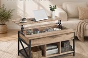 Lift Top Coffee Table with Hidden Storage and Shelves Camel Brown and Black