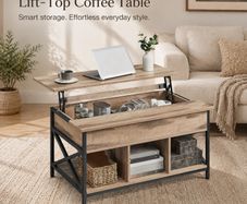 Lift Top Coffee Table with Hidden Storage and Shelves Camel Brown and Black