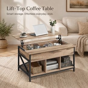 Lift Top Coffee Table with Hidden Storage and Shelves Camel Brown and Black