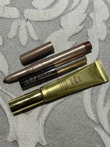 DELILIAH stay the night shadow stick in cinnamon swirl, brow gel, wander beauty mile high club volume and length mascara