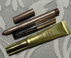 DELILIAH stay the night shadow stick in cinnamon swirl, brow gel, wander beauty mile high club volume and length mascara