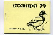 1979 Ireland Stampa Exhibition Souvenir Booklet showing duck on the font and includes X 10p Great Crested Grebe in booklet.