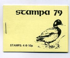 1979 Ireland Stampa Exhibition Souvenir Booklet showing duck on the font and includes X 10p Great Crested Grebe in booklet.
