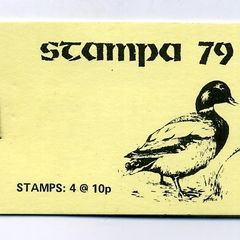 1979 Ireland Stampa Exhibition Souvenir Booklet showing duck on the font and includes X 10p Great Crested Grebe in booklet.