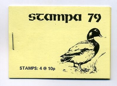 1979 Ireland Stampa Exhibition Souvenir Booklet showing duck on the font and includes X 10p Great Crested Grebe in booklet.