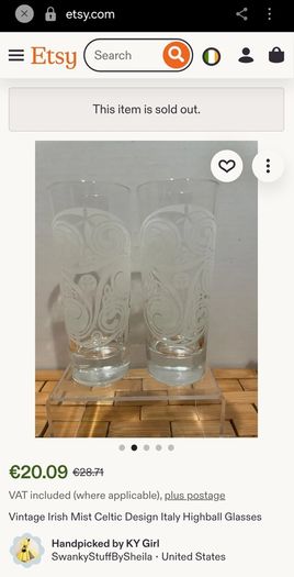 Fabulous Vintage Irish Mist Celtic Design Etched Highball Glass, Made in Italy, Mint Condition