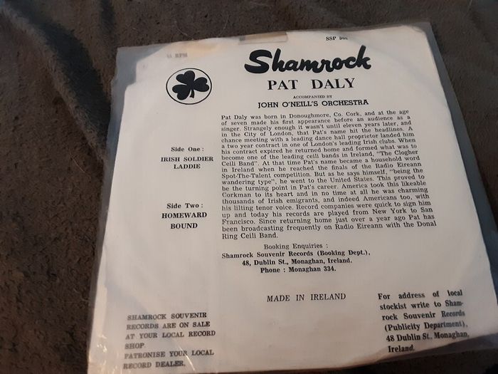 irish pressed single,  Pat Daly