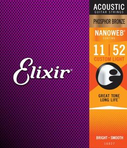 Elixir Nanoweb 11-52 Phosphor Bronze 16027 Acoustic Guitar Strings