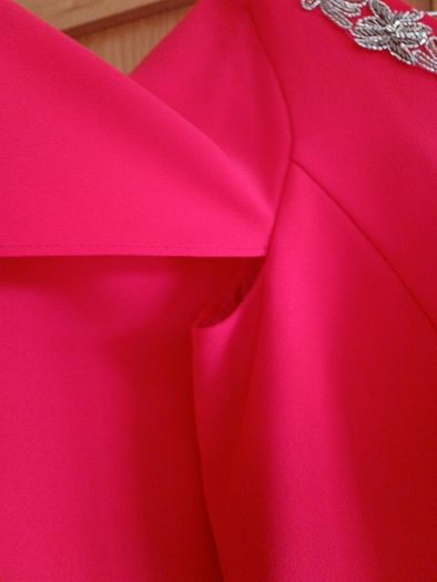 Boutique Spanish designer Sonia Pena coral pink cape drapes kimono sleeves dress beaded diamante neck S 10 occasion party wedding