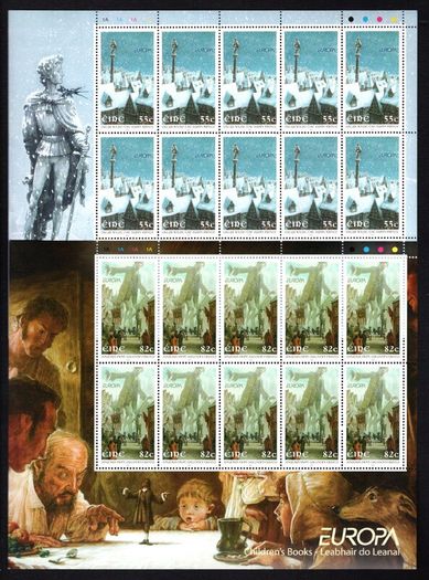 2010 Ireland Europa (Children's Books: 55c The Happy Prince & 82c Gulliver's Travellers) Commemorative Stamps Sheetlet Plate 1A1A1A1A Mint Never Hinged (MNH)